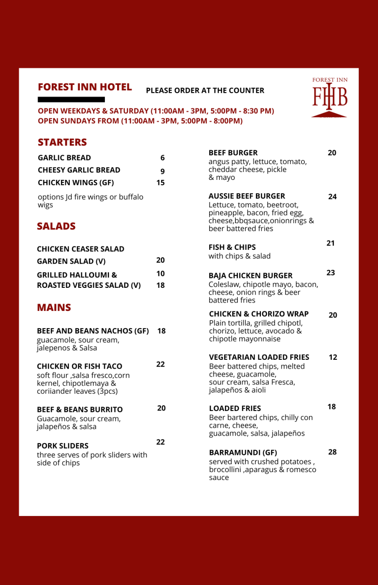 Menu, Forest Inn Hotel