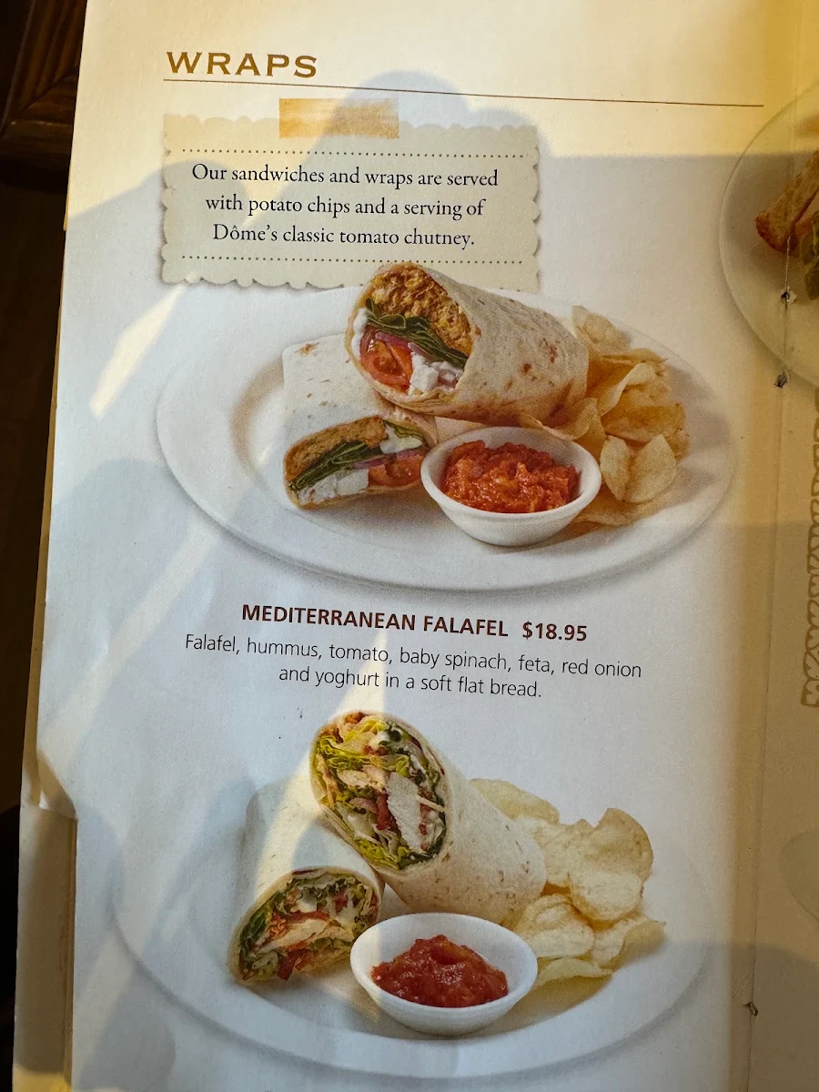 Menu, Dôme Café - Mundaring