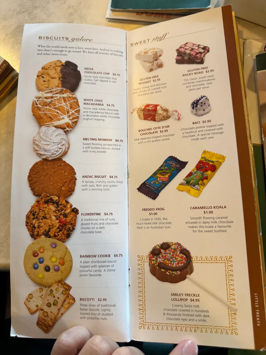 Menu, Dôme Café - Mundaring