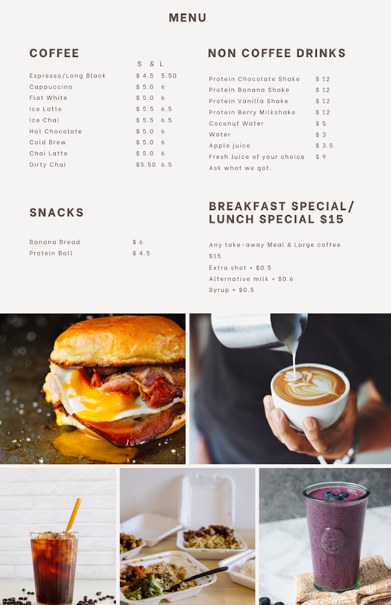 Menu, Onetribe Cafe' Wickham