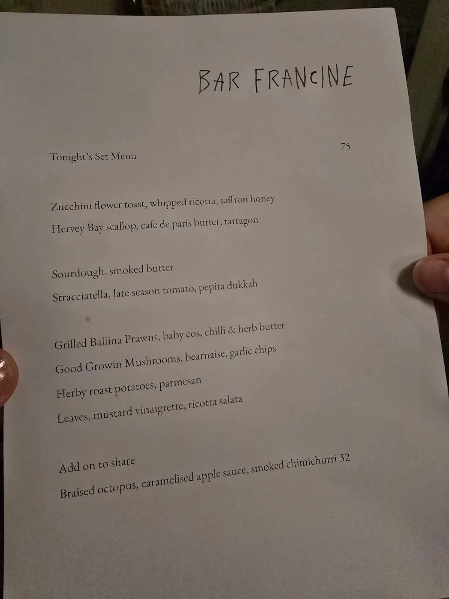 Menu, Bar Francine