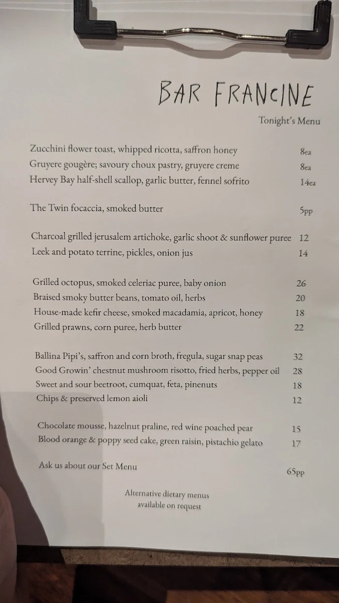 Menu, Bar Francine
