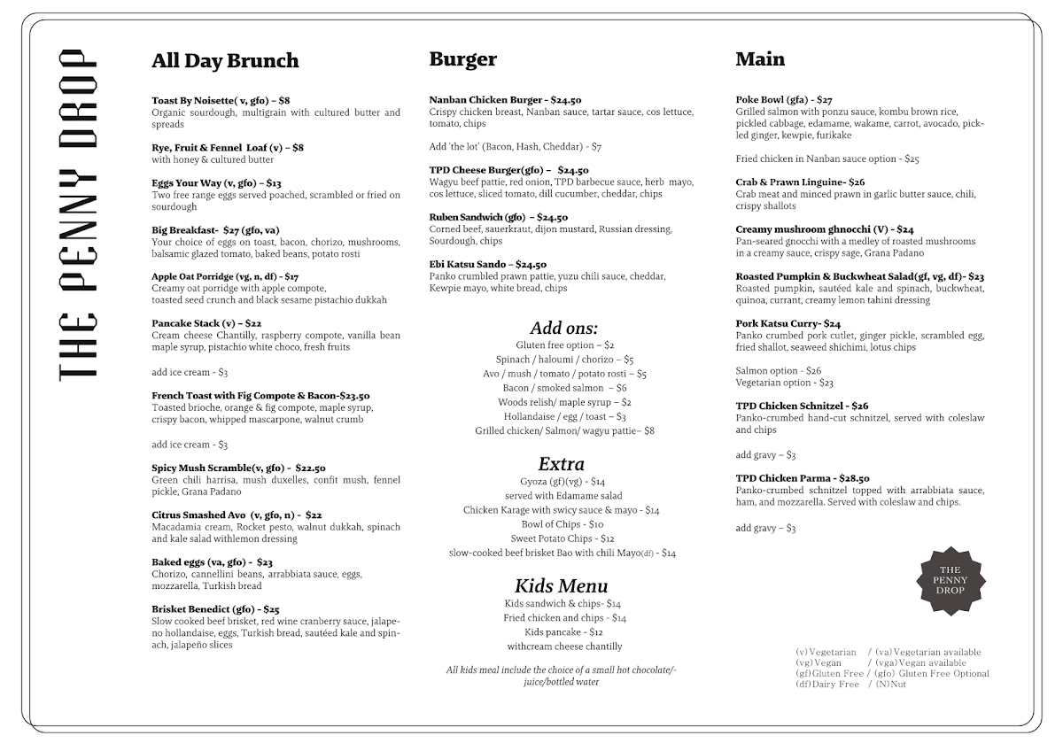 Menu, The Penny Drop