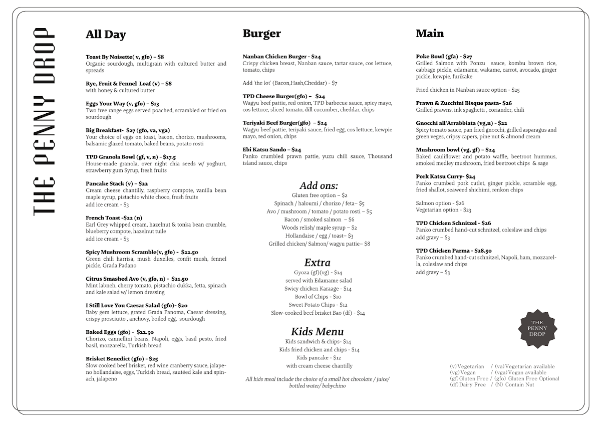 Menu, The Penny Drop