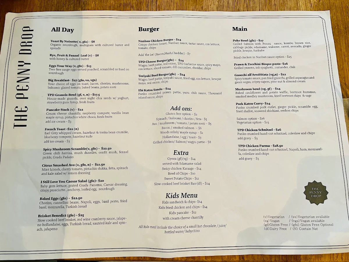 Menu, The Penny Drop