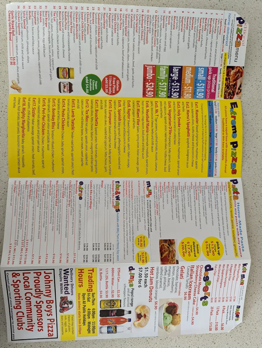 Menu, Johnny Boys Pizza - Pakenham
