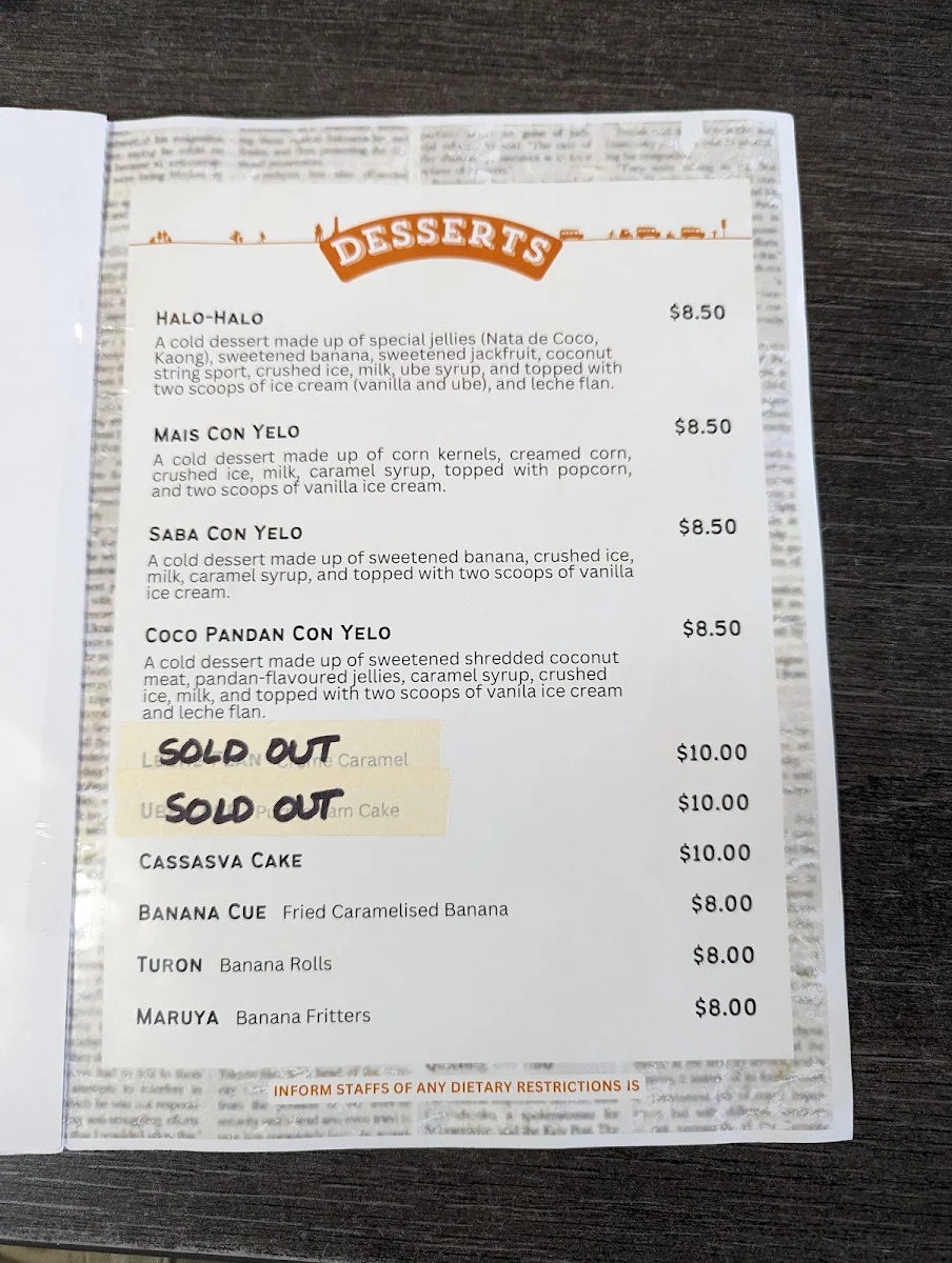 Menu, Loreto's Kitchen