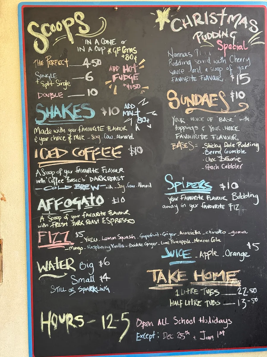 Menu, Icecream Republic