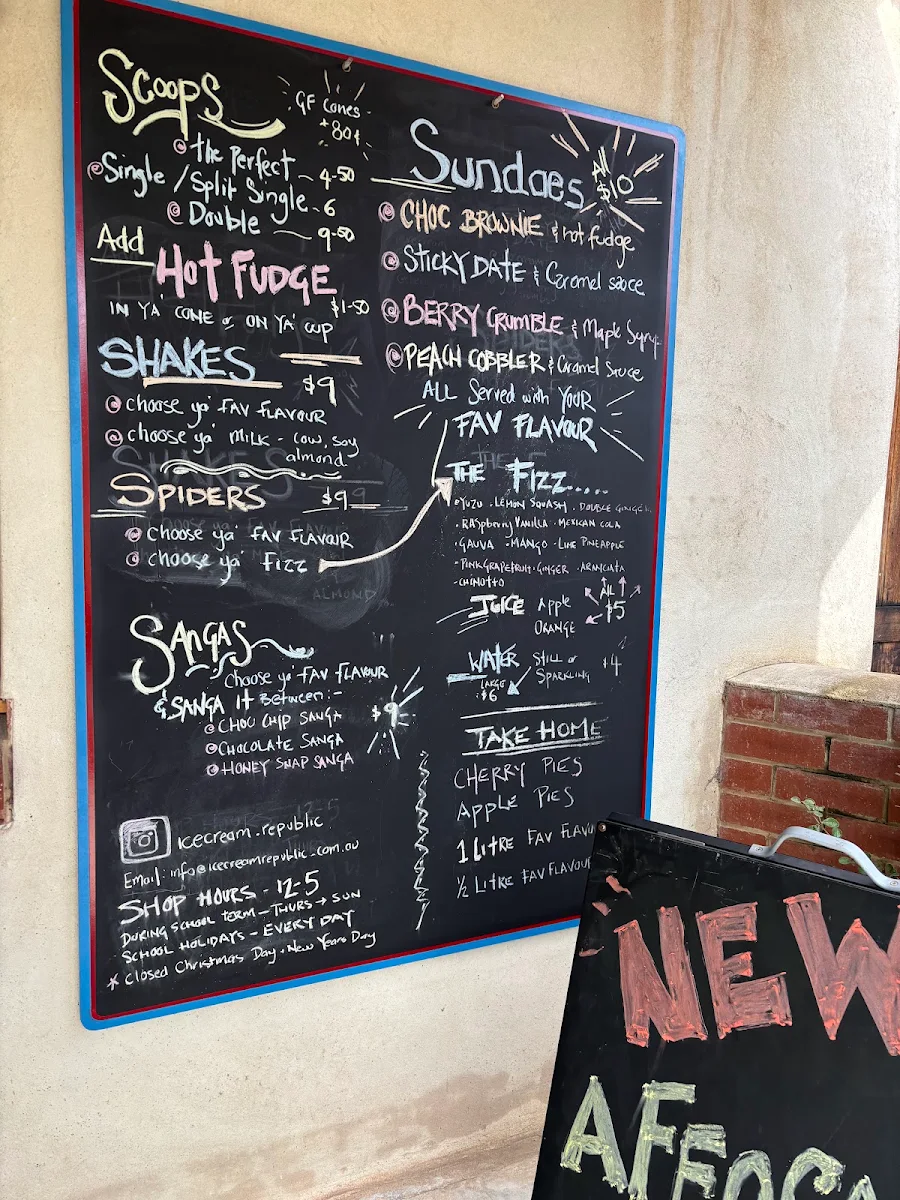 Menu, Icecream Republic