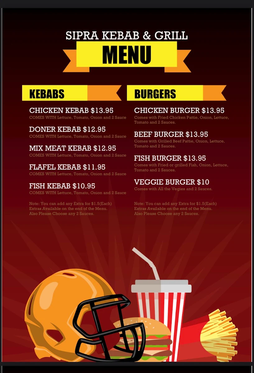 Menu, Sipra Kebab and Grill Yangebup