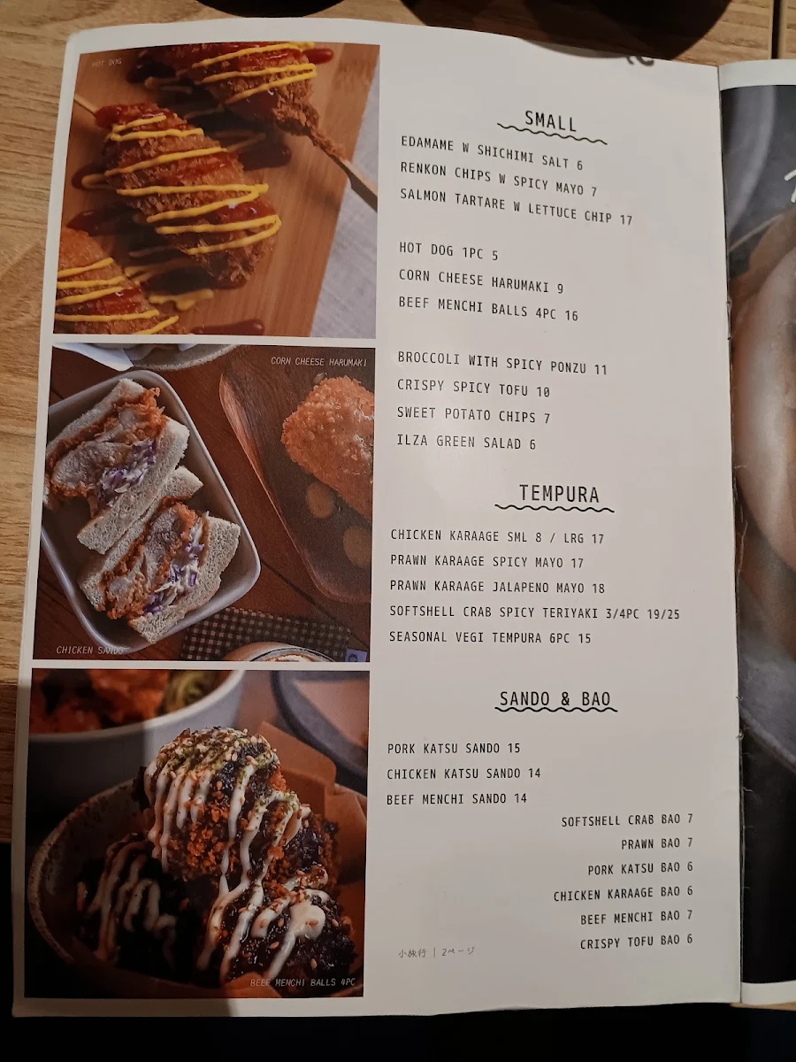 Menu, ILZA JAPANESE CAFE NUNAWADING