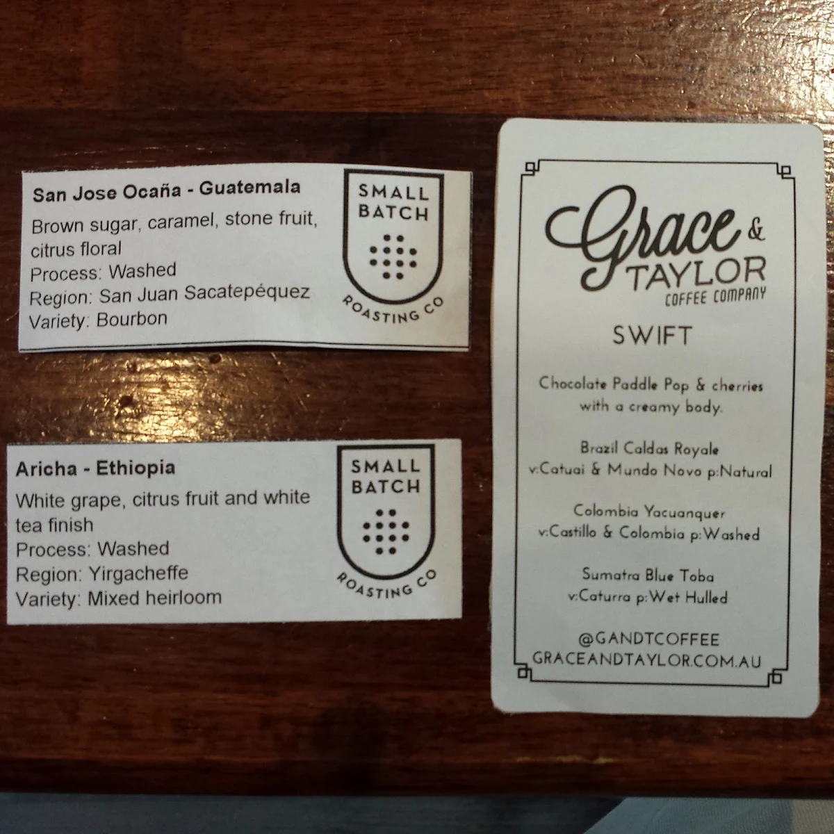 Menu, Three Rosettas Drummoyne