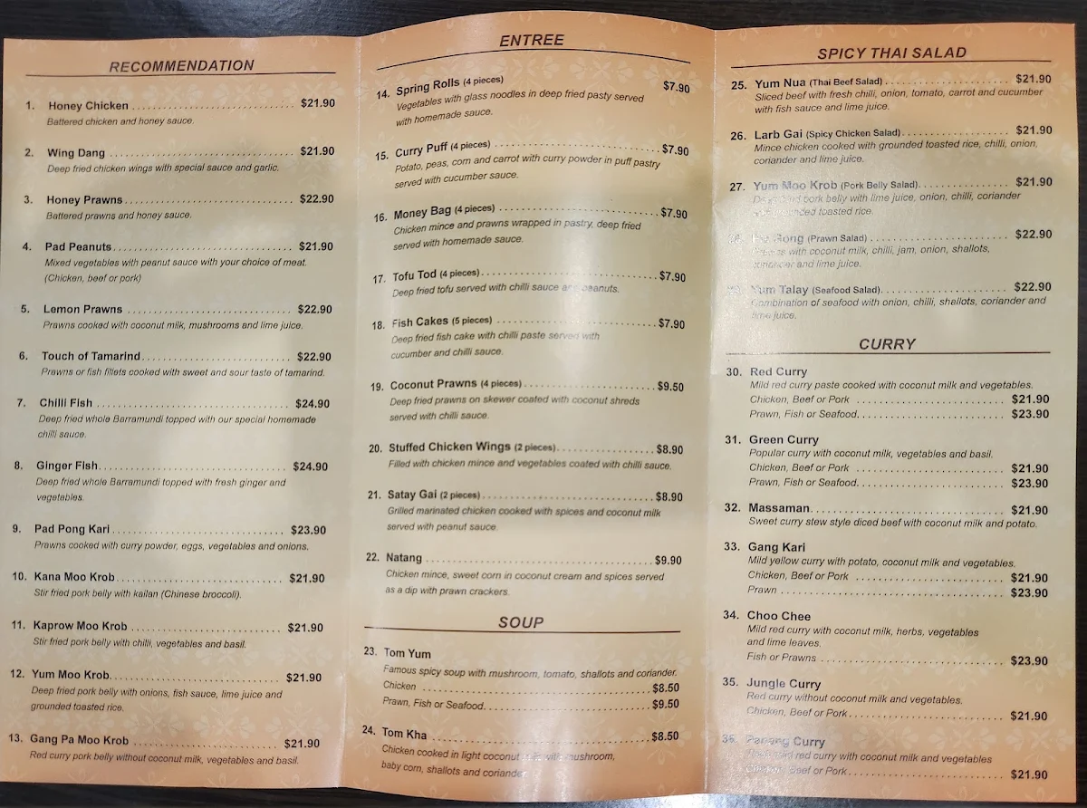 Menu, Carramar Thai Kitchen