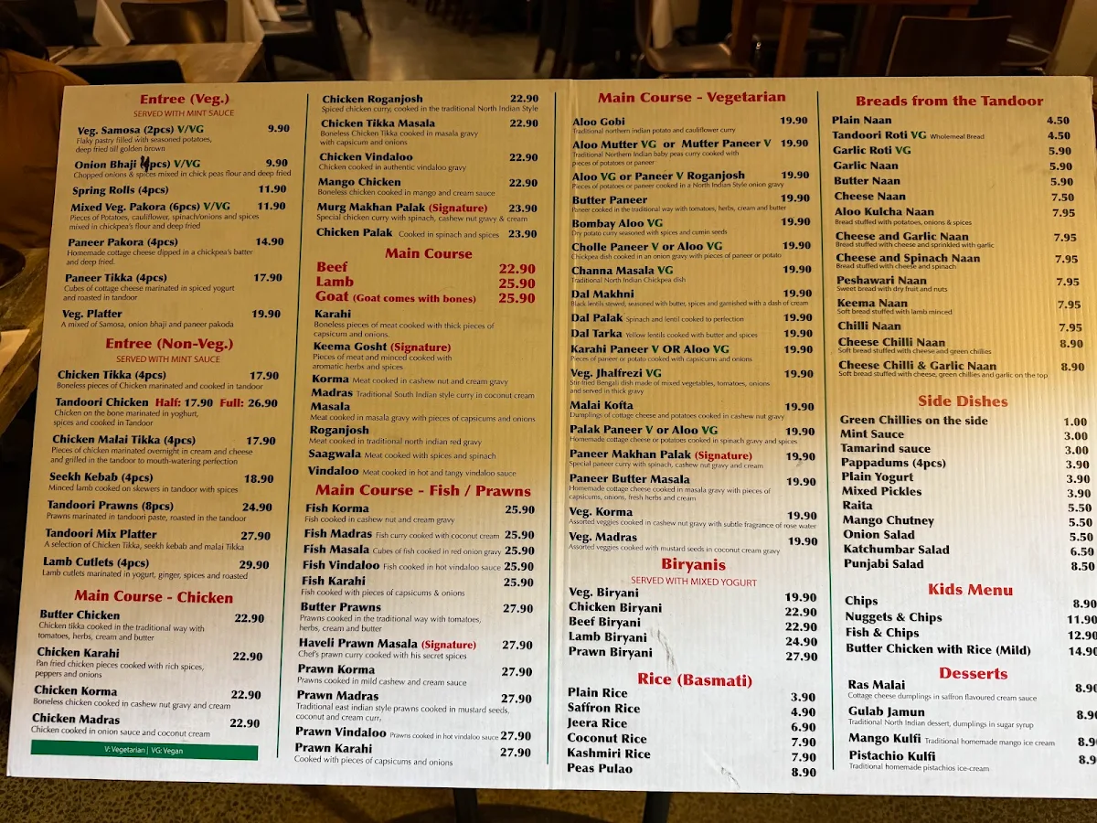 Menu, Haveli Authentic Indian Cuisine