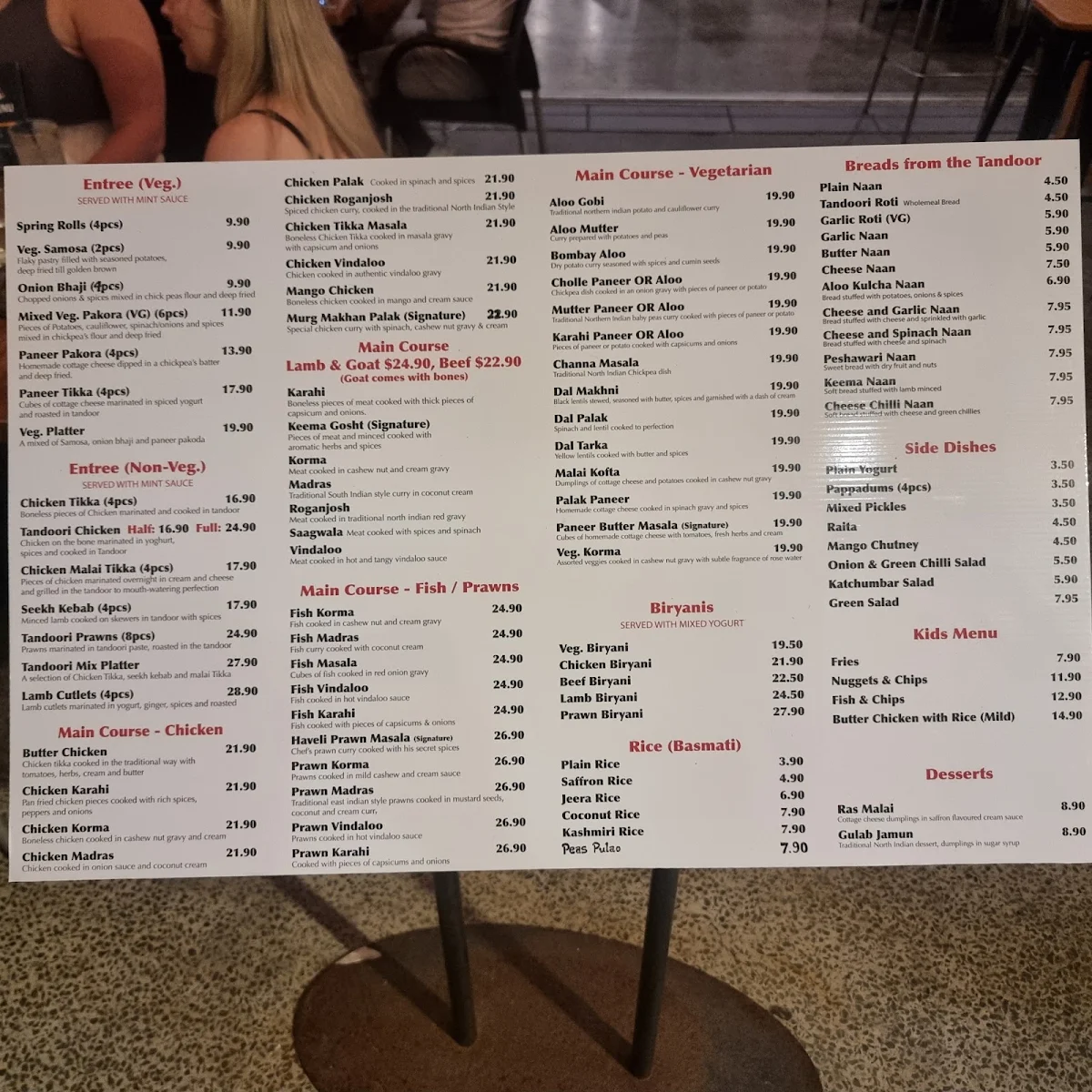 Menu, Haveli Authentic Indian Cuisine