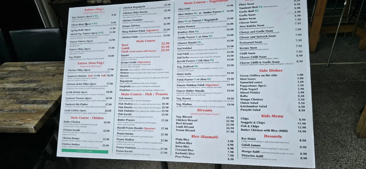 Menu, Haveli Authentic Indian Cuisine
