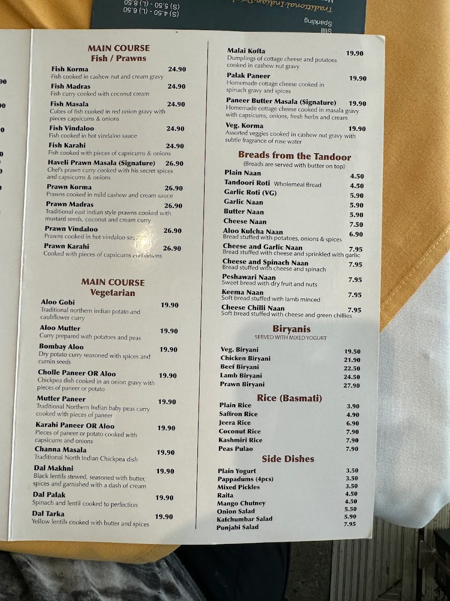 Menu, Haveli Authentic Indian Cuisine