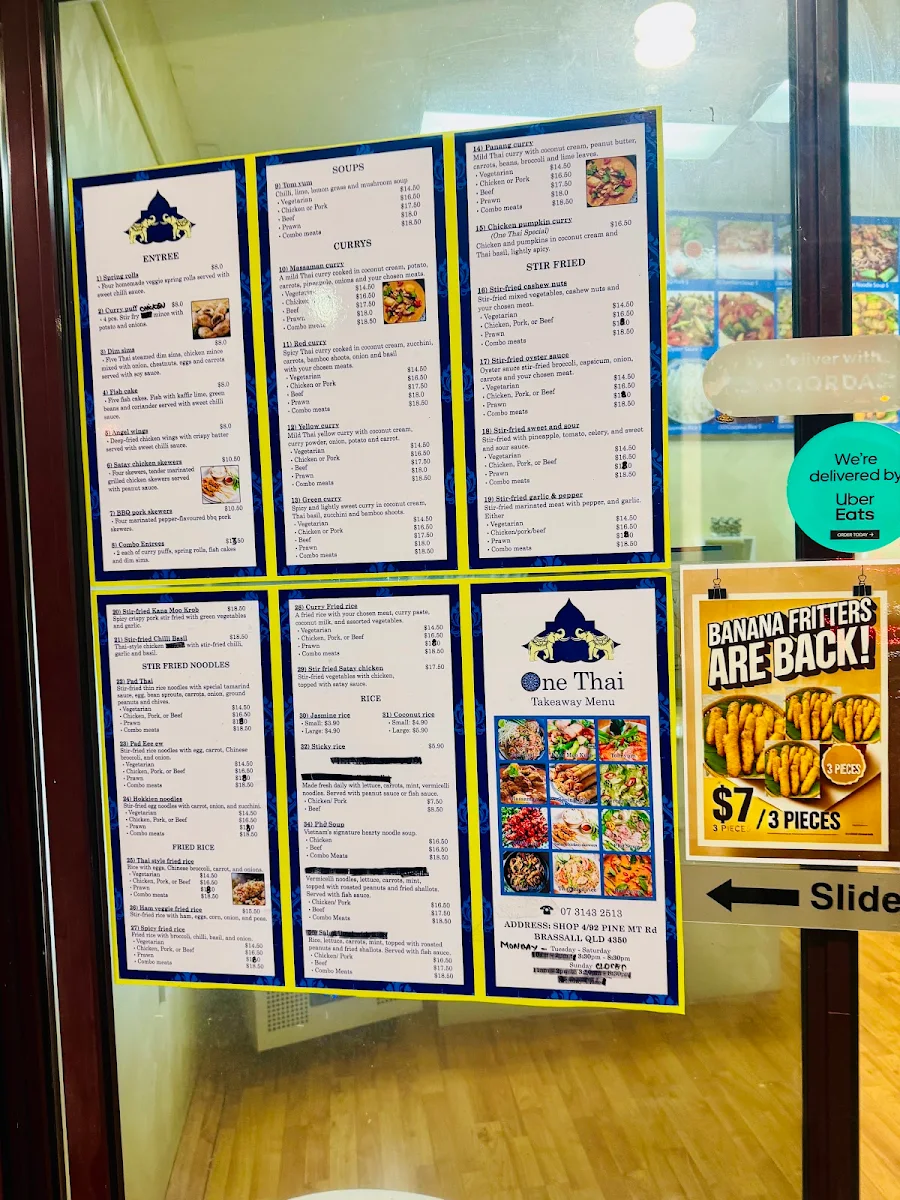 Menu, One Thai Takeaway