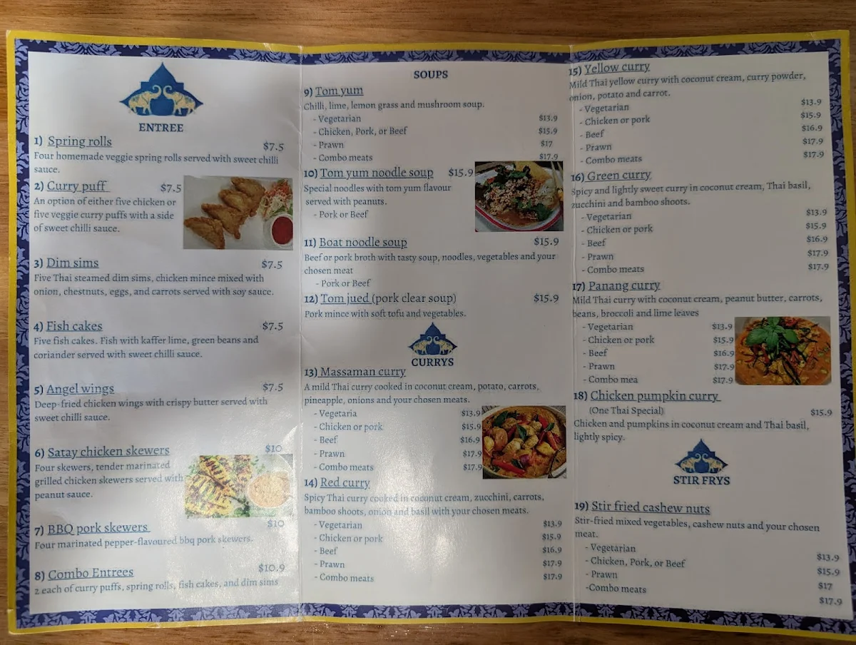 Menu, One Thai Takeaway