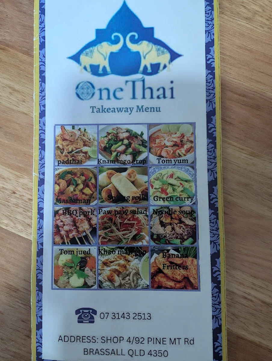 Menu, One Thai Takeaway