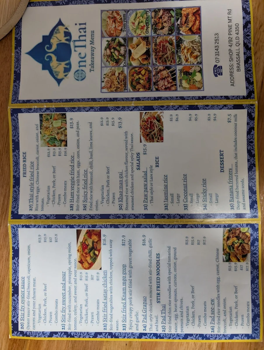 Menu, One Thai Takeaway
