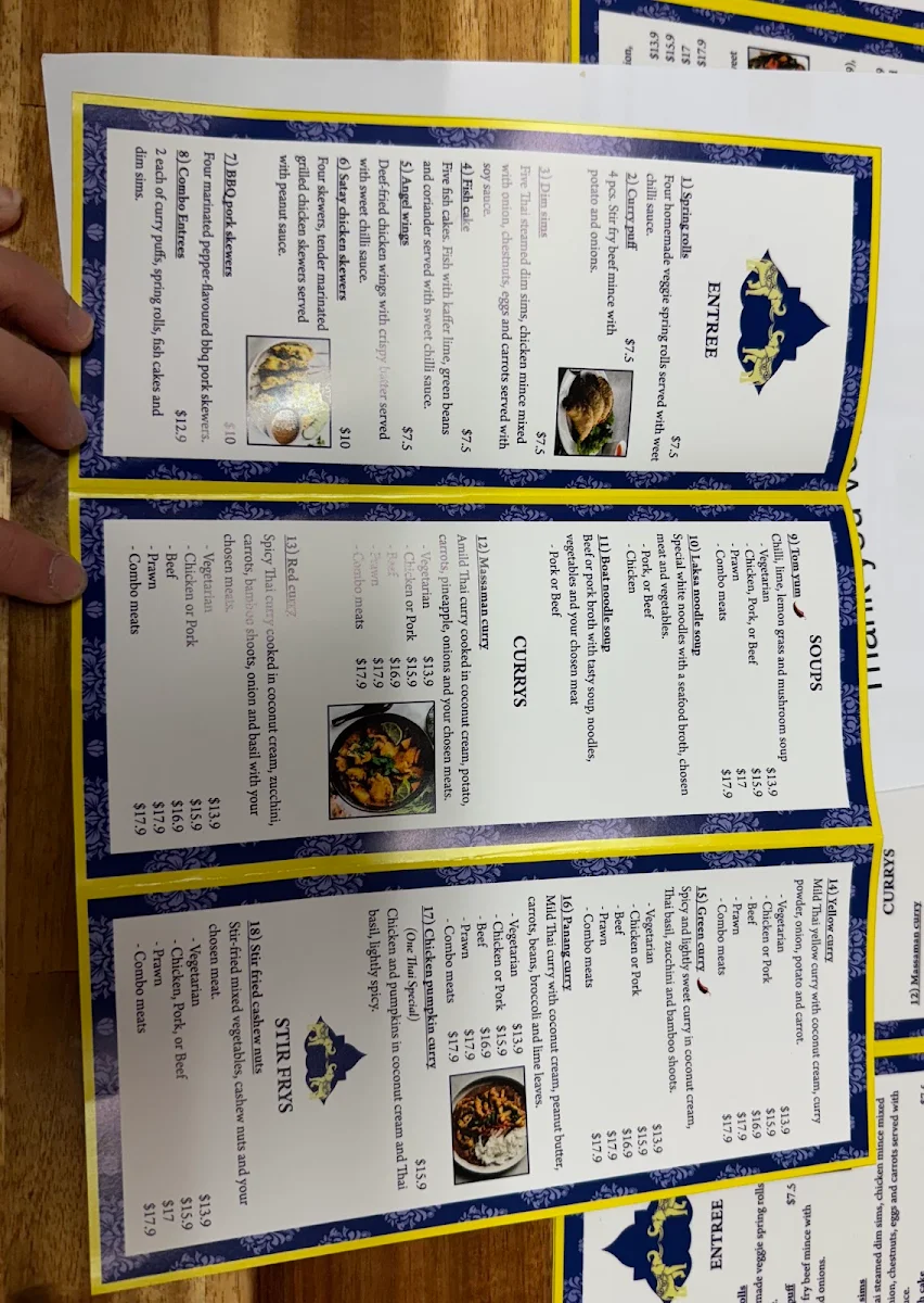 Menu, One Thai Takeaway