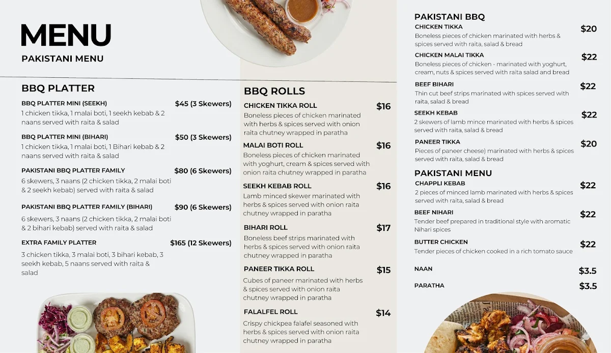 Menu, Kolachi grill