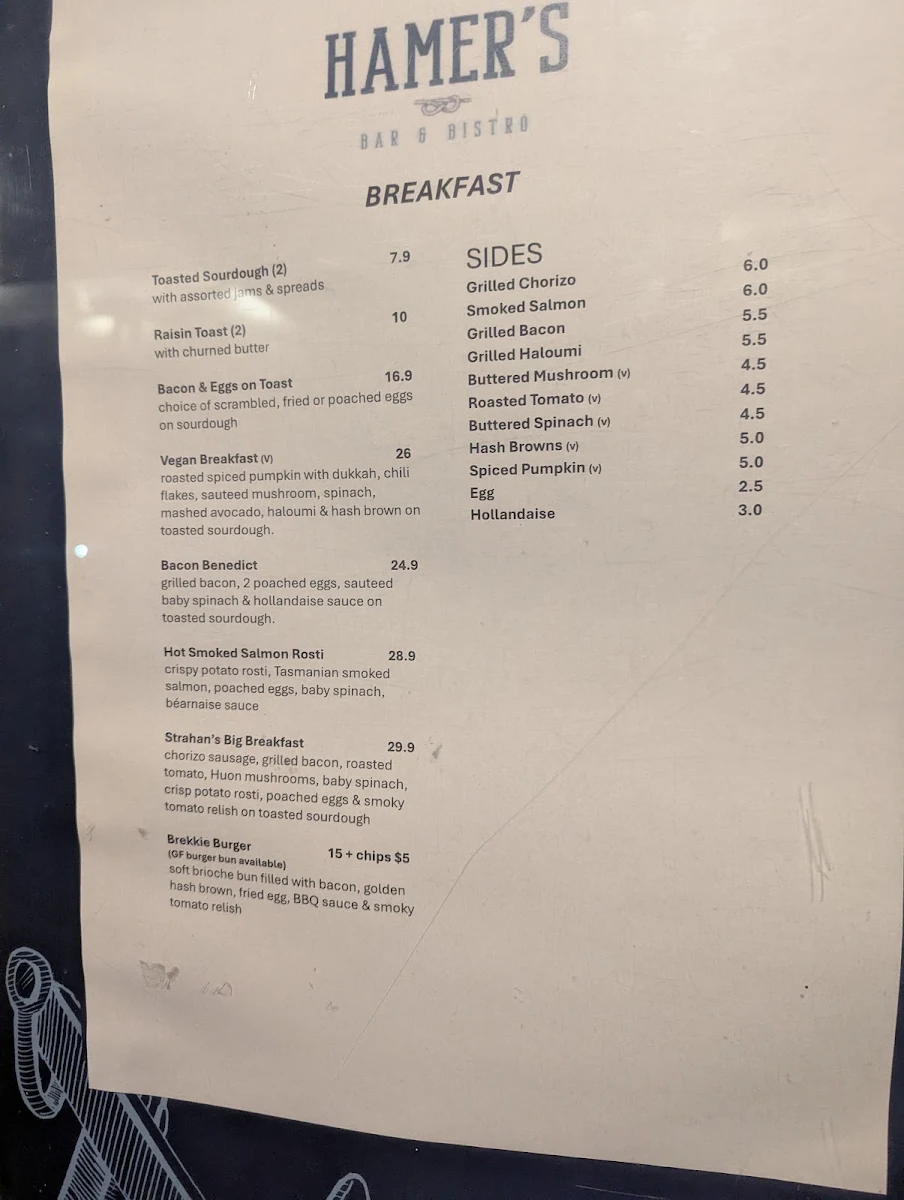 Menu, Hamer's Bar & Bistro