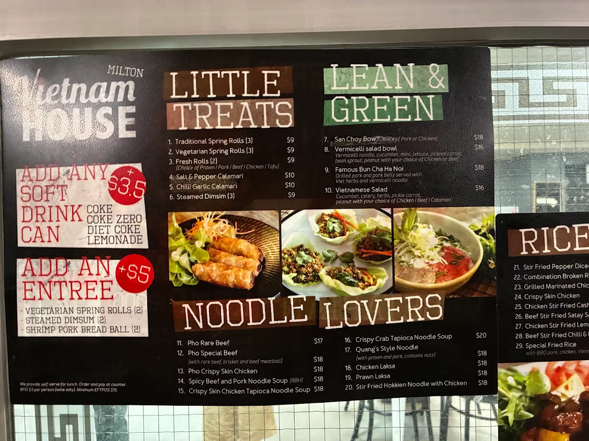 Menu, Vietnam House Milton