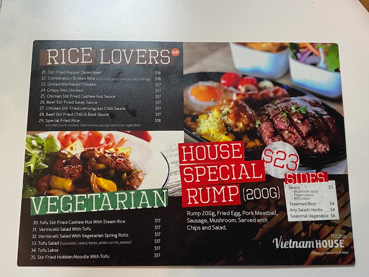 Menu, Vietnam House Milton