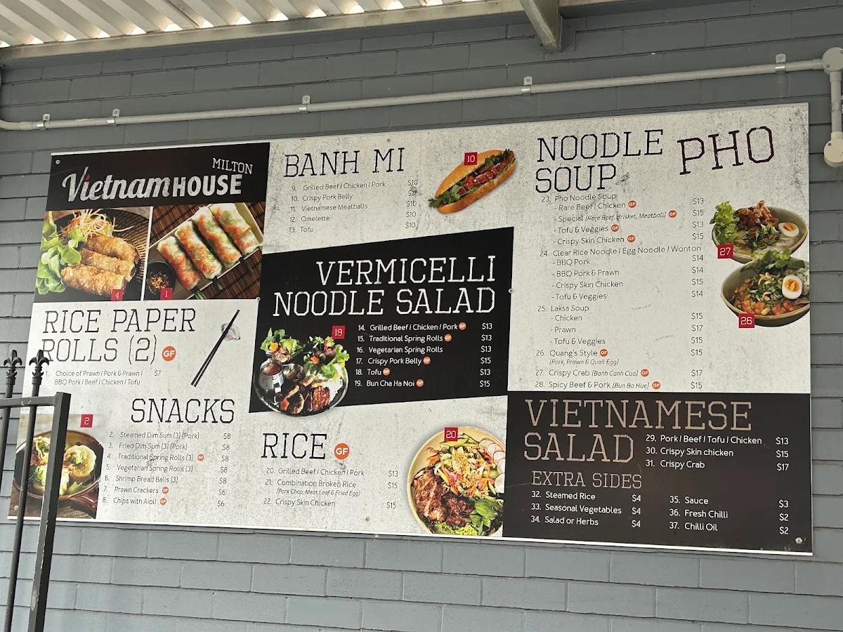 Menu, Vietnam House Milton