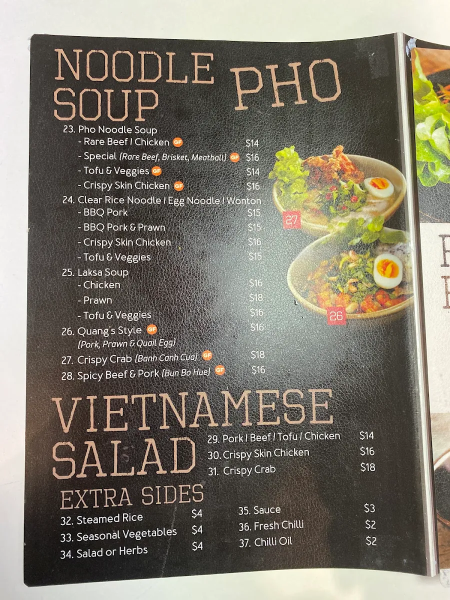 Menu, Vietnam House Milton