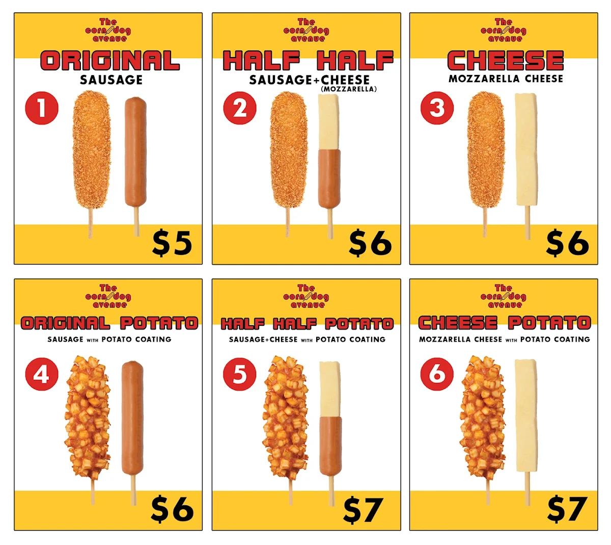 Menu, The corn dog avenue