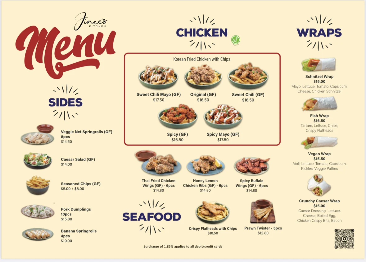 Menu, Jinee's Kitchen