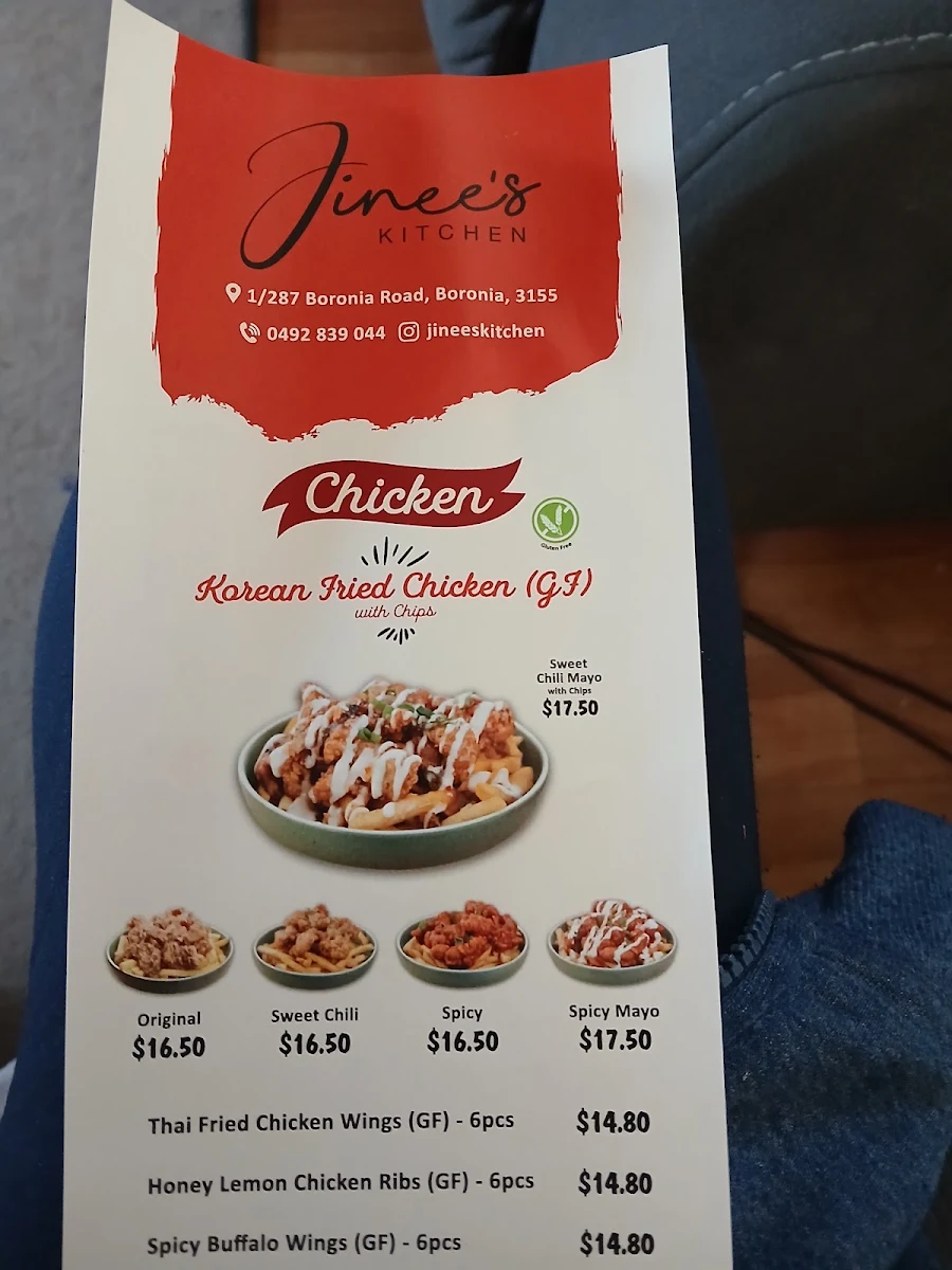 Menu, Jinee's Kitchen