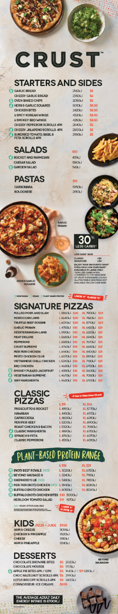 Menu, Crust Pizza Erindale