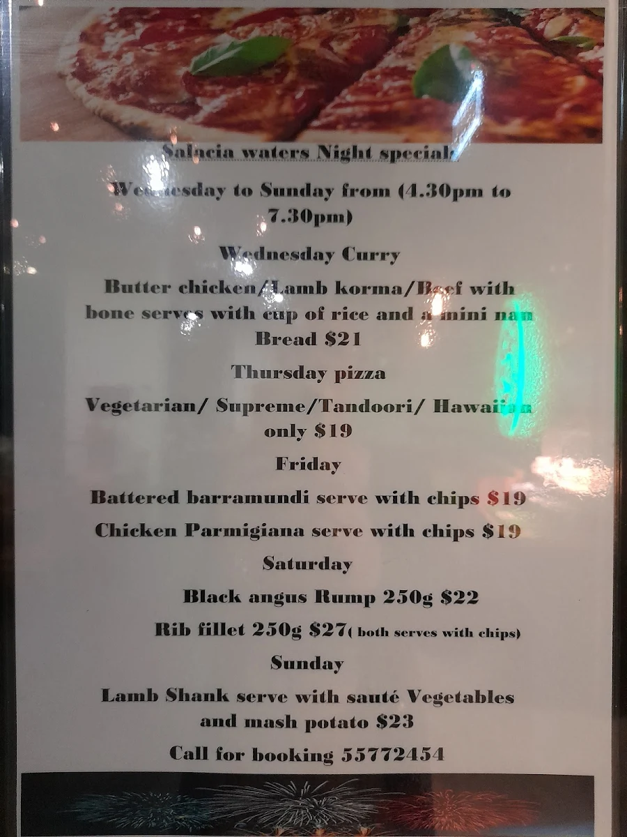 Menu, Salacia Waters Café & Restaurant