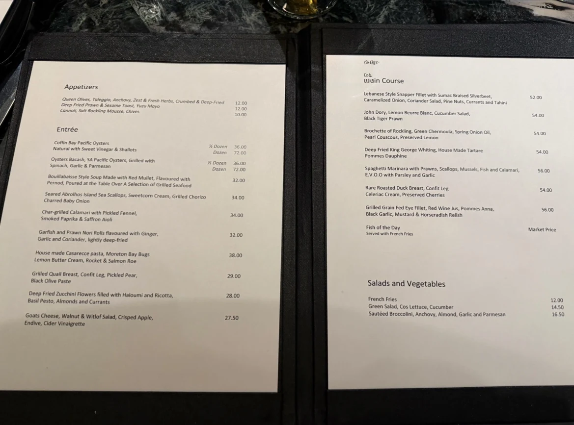 Menu, Bacash Restaurant