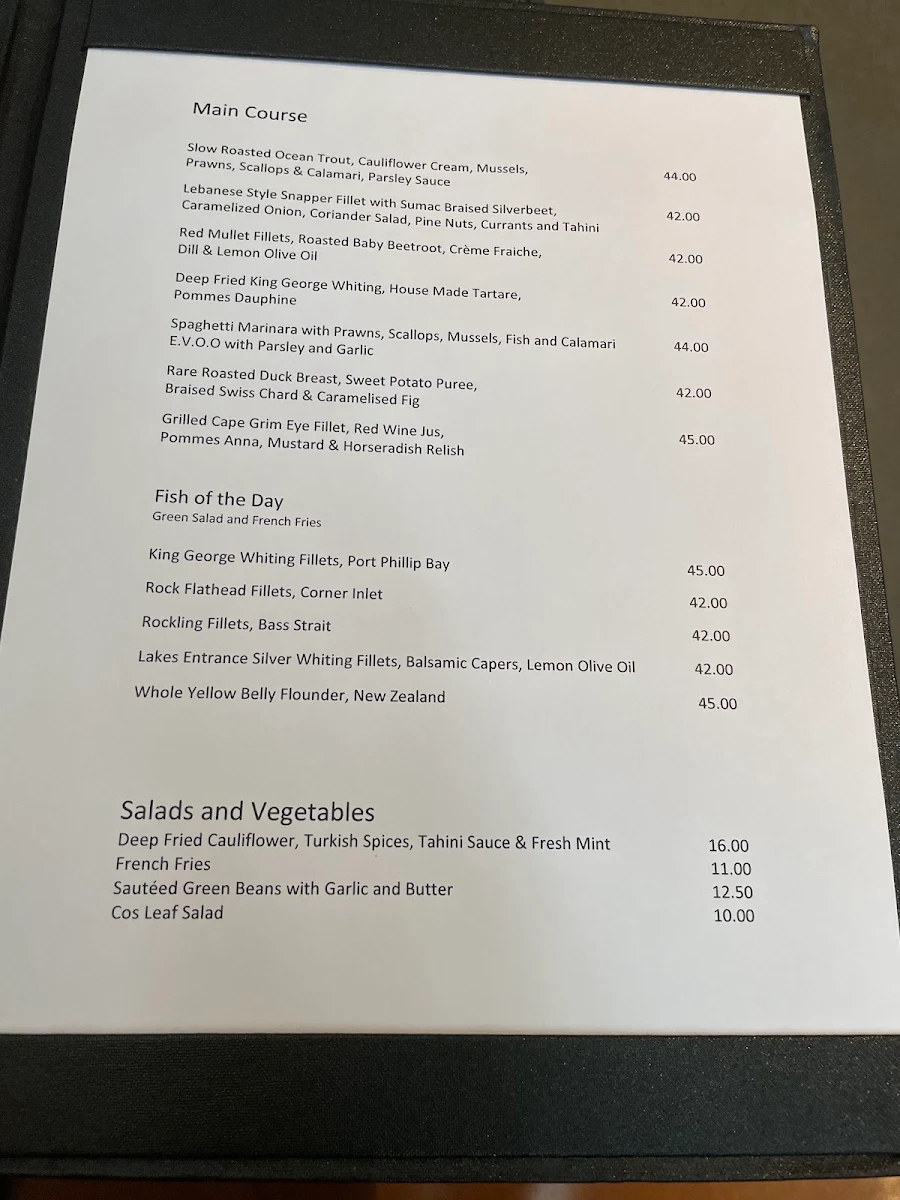 Menu, Bacash Restaurant