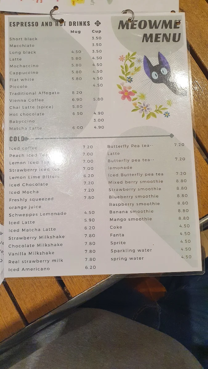 Menu, MeowMe Cat Cafe