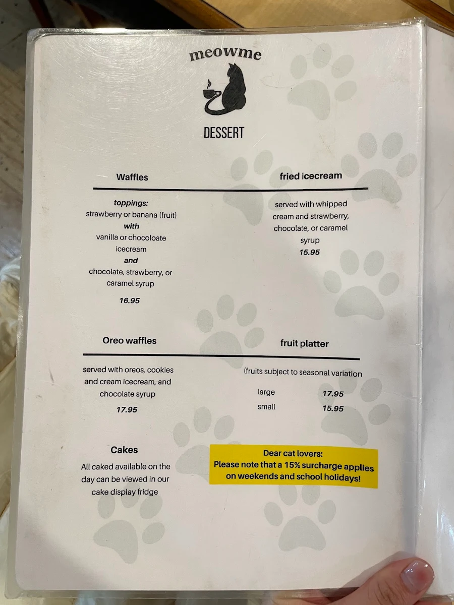 Menu, MeowMe Cat Cafe