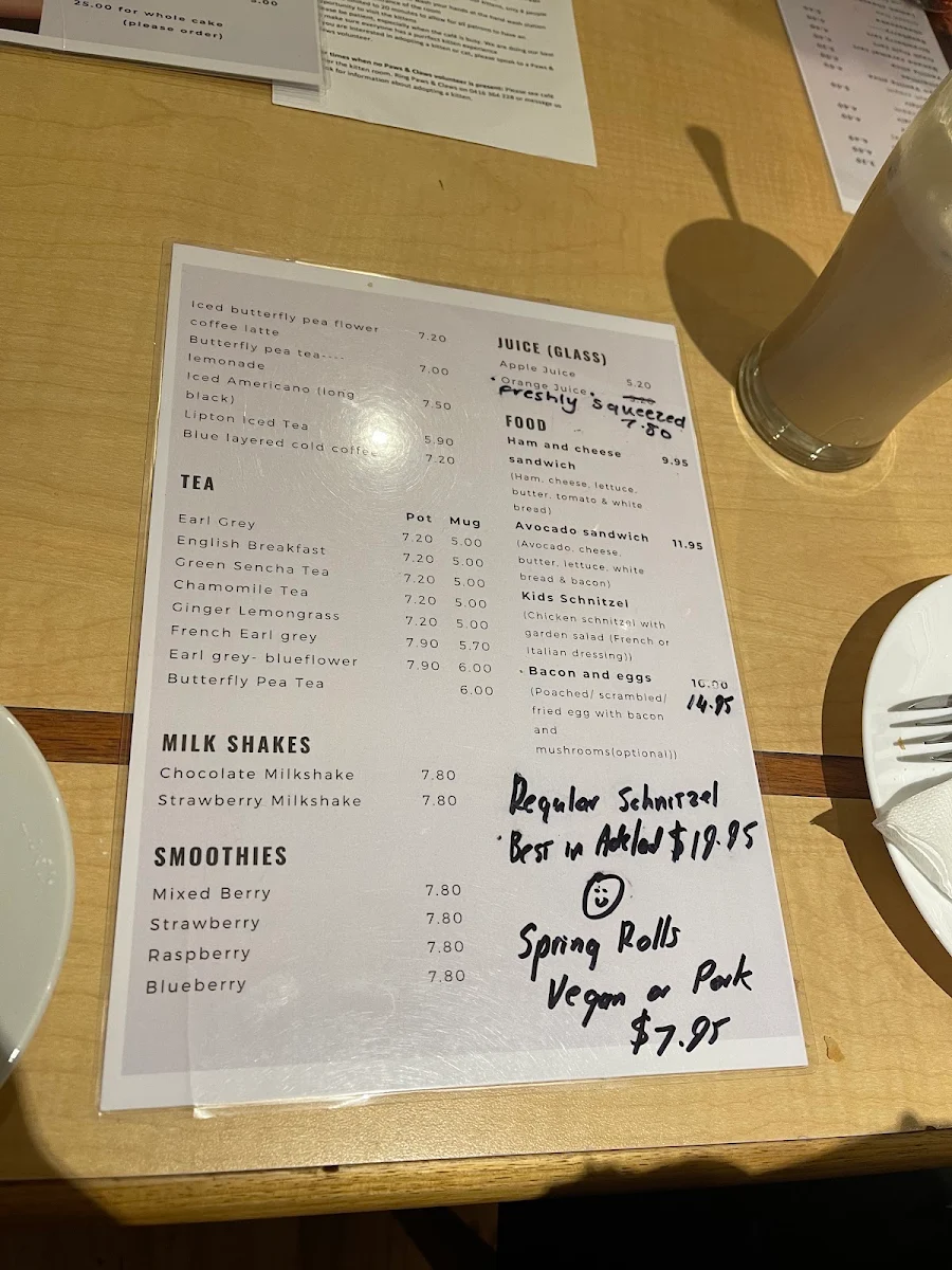 Menu, MeowMe Cat Cafe