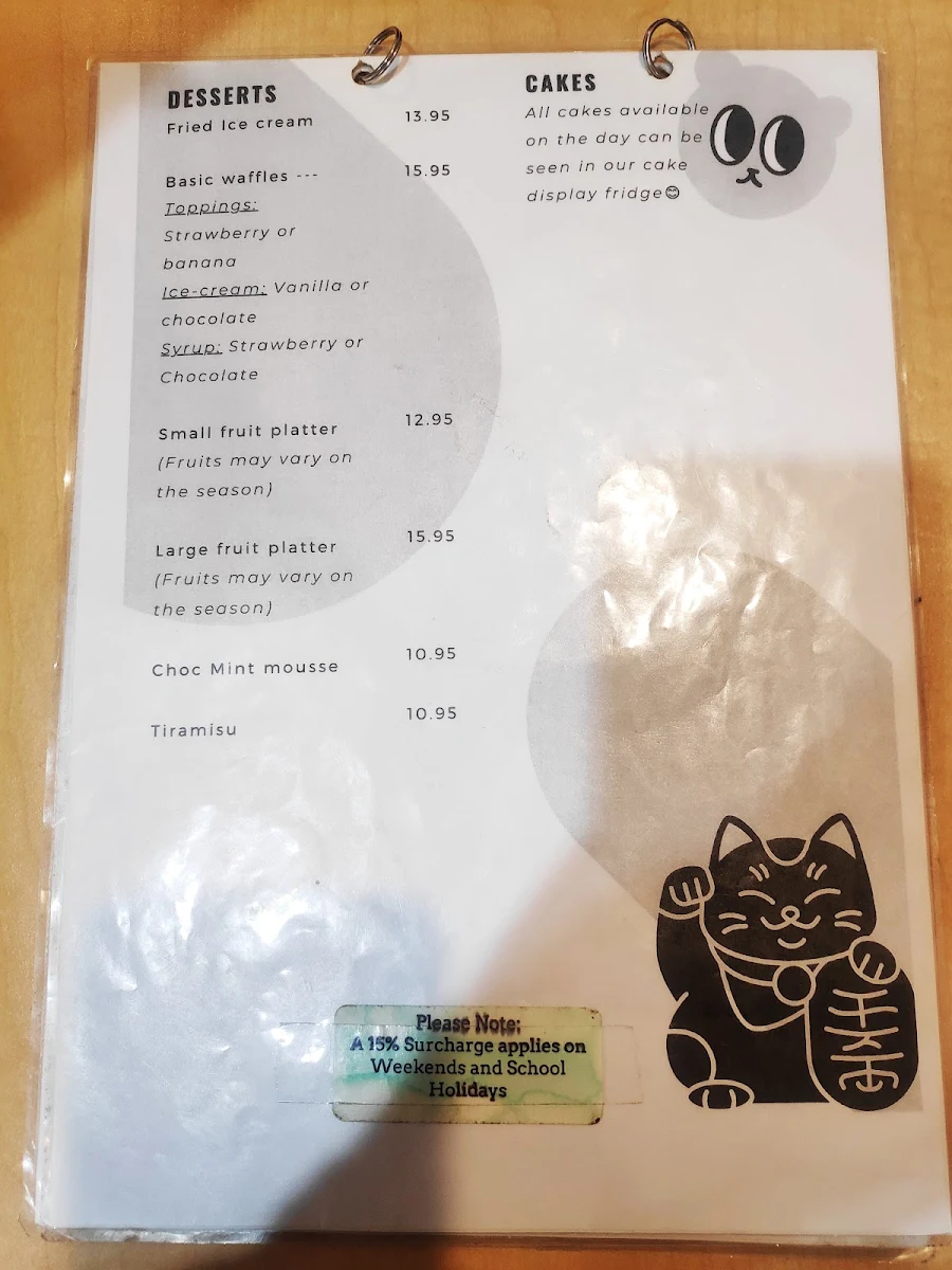 Menu, MeowMe Cat Cafe