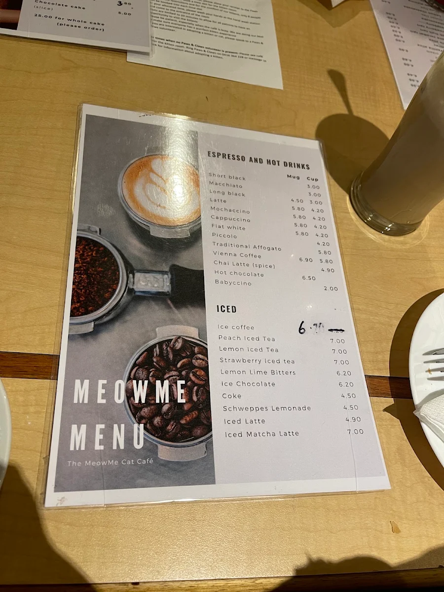 Menu, MeowMe Cat Cafe