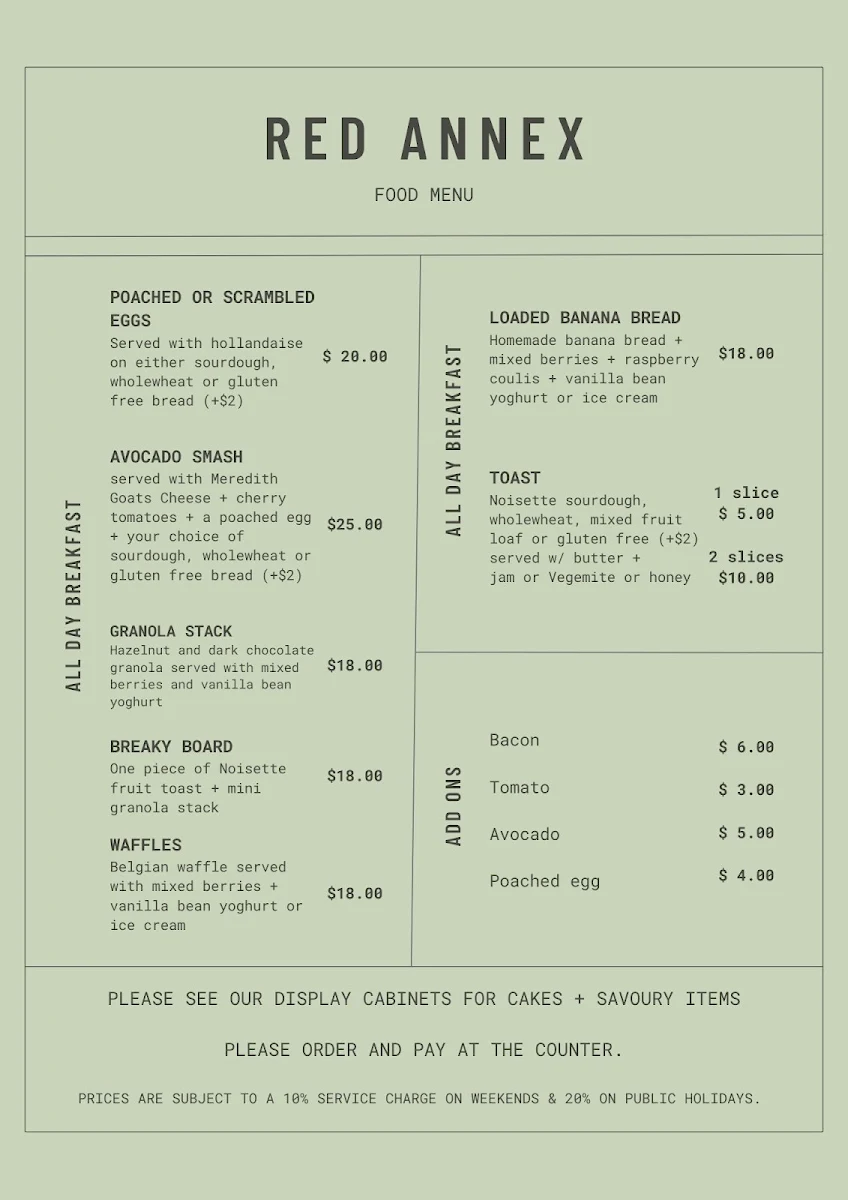 Menu, Red Annex