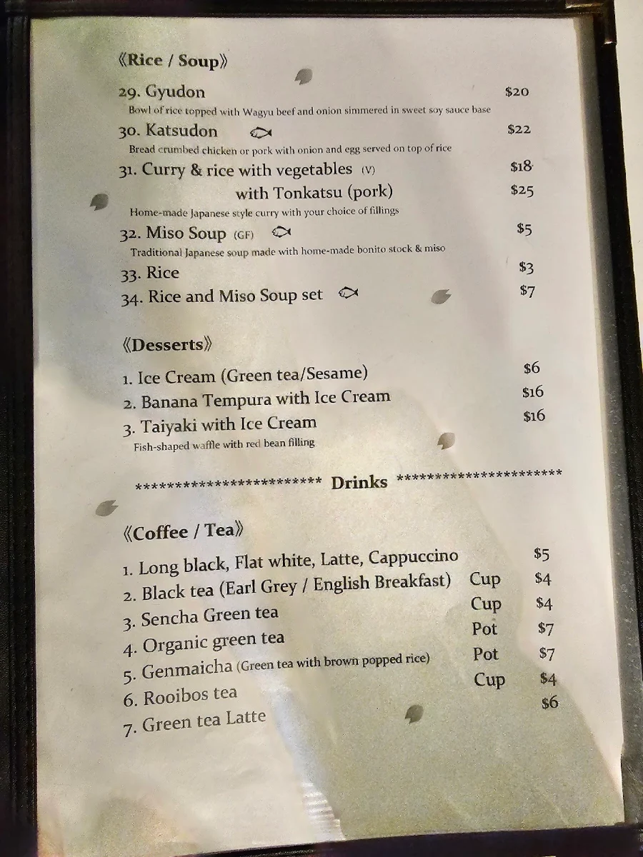 Menu, Sakura Harbour Japanese Restaurant