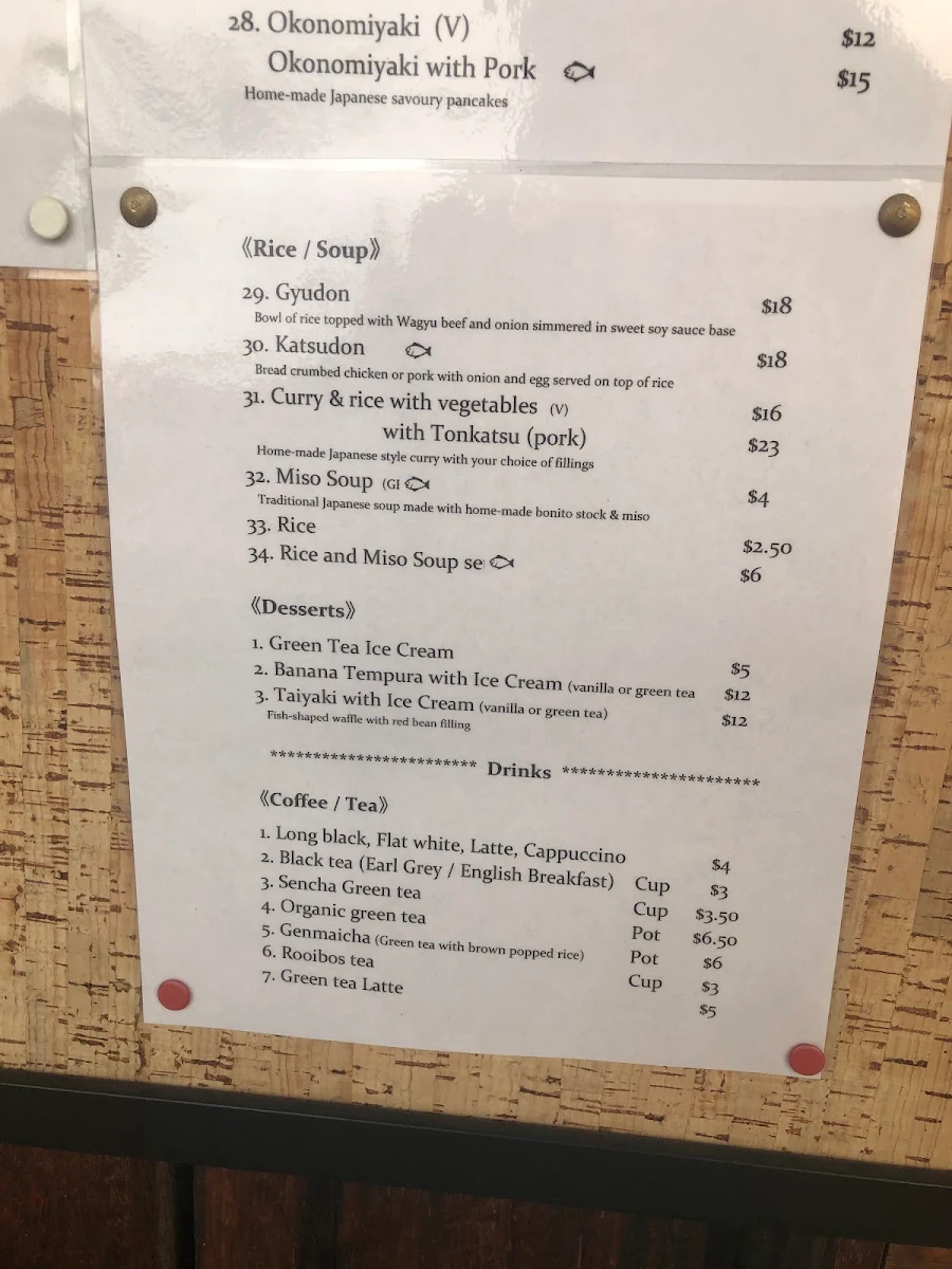 Menu, Sakura Harbour Japanese Restaurant