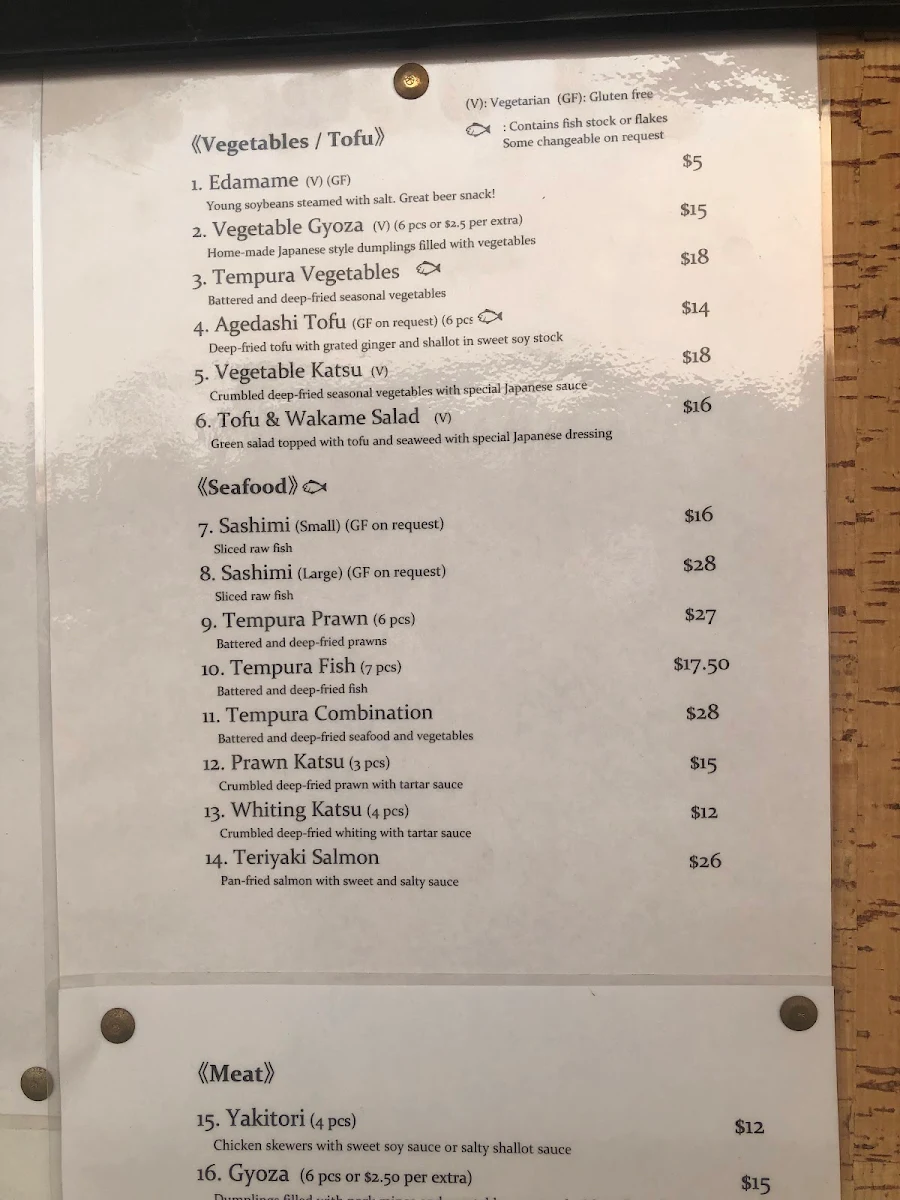 Menu, Sakura Harbour Japanese Restaurant