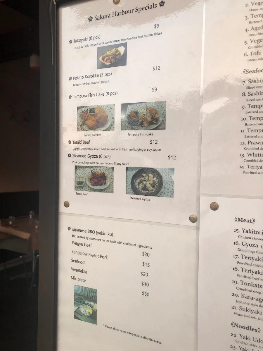 Menu, Sakura Harbour Japanese Restaurant