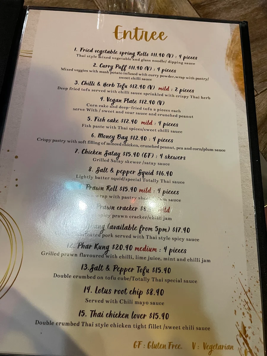 Menu, Totally Thai